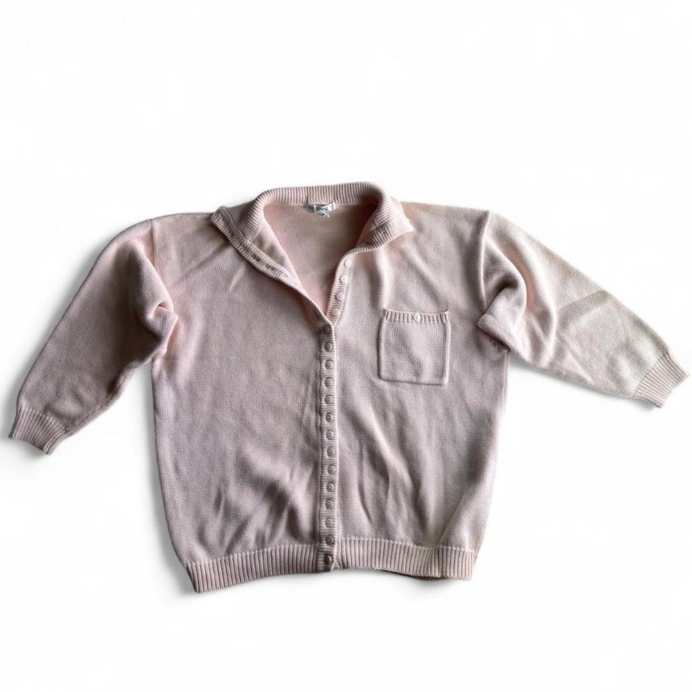 Vintage Cotton Pink Knit Button Down Cardigan Sweater Polo Collar Cottagecore M